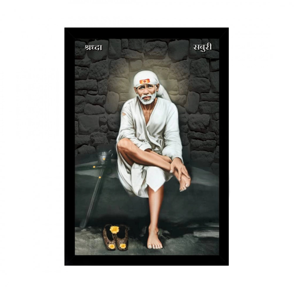 Amfyn Saibaba Painting with Synthetic Photo Frame (Multicolor)
