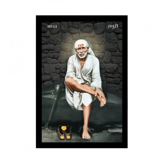 Amfyn Saibaba Painting with Synthetic Photo Frame (Multicolor)