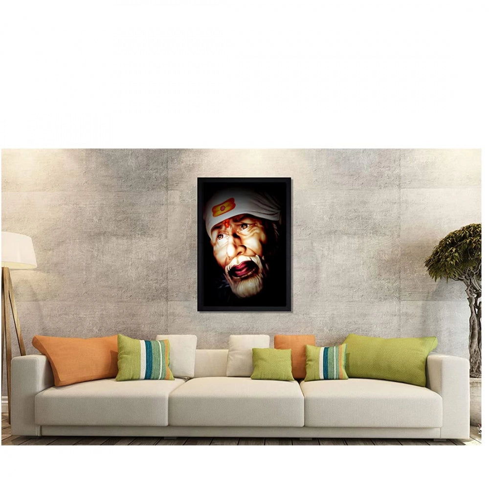 Amfyn Saibaba Painting with Synthetic Photo Frame (Multicolor)