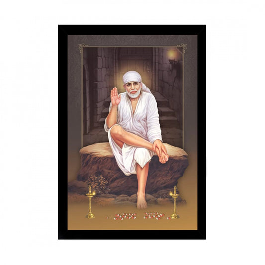 Amfyn Saibaba Painting with Synthetic Photo Frame (Multicolor)