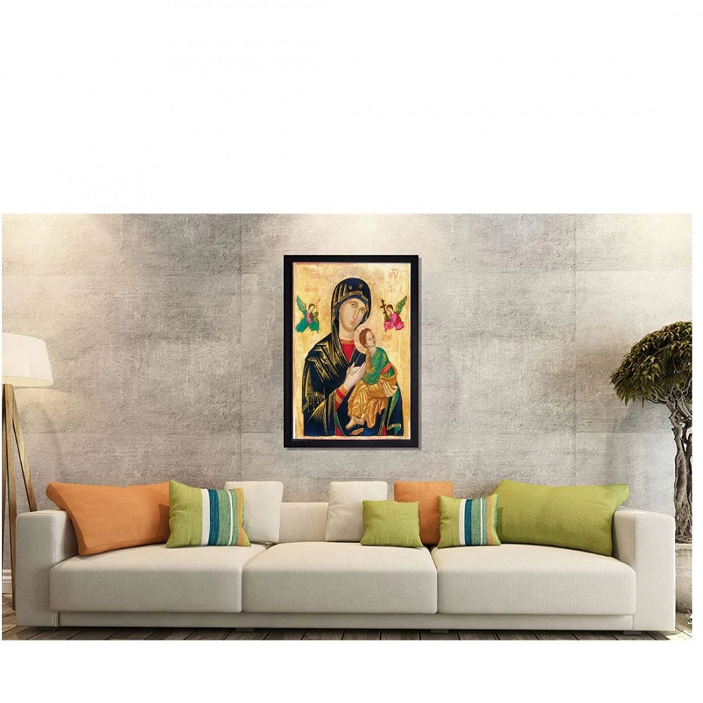 Amfyn Mother Mary Painting with Synthetic Photo Frame (Multicolor)