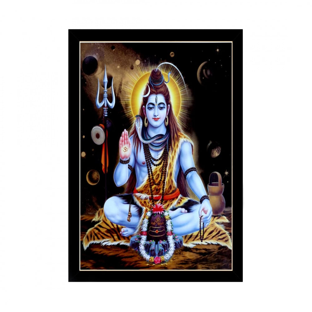 Amfyn Lord Shiva Painting with Synthetic Photo Frame (Multicolor)
