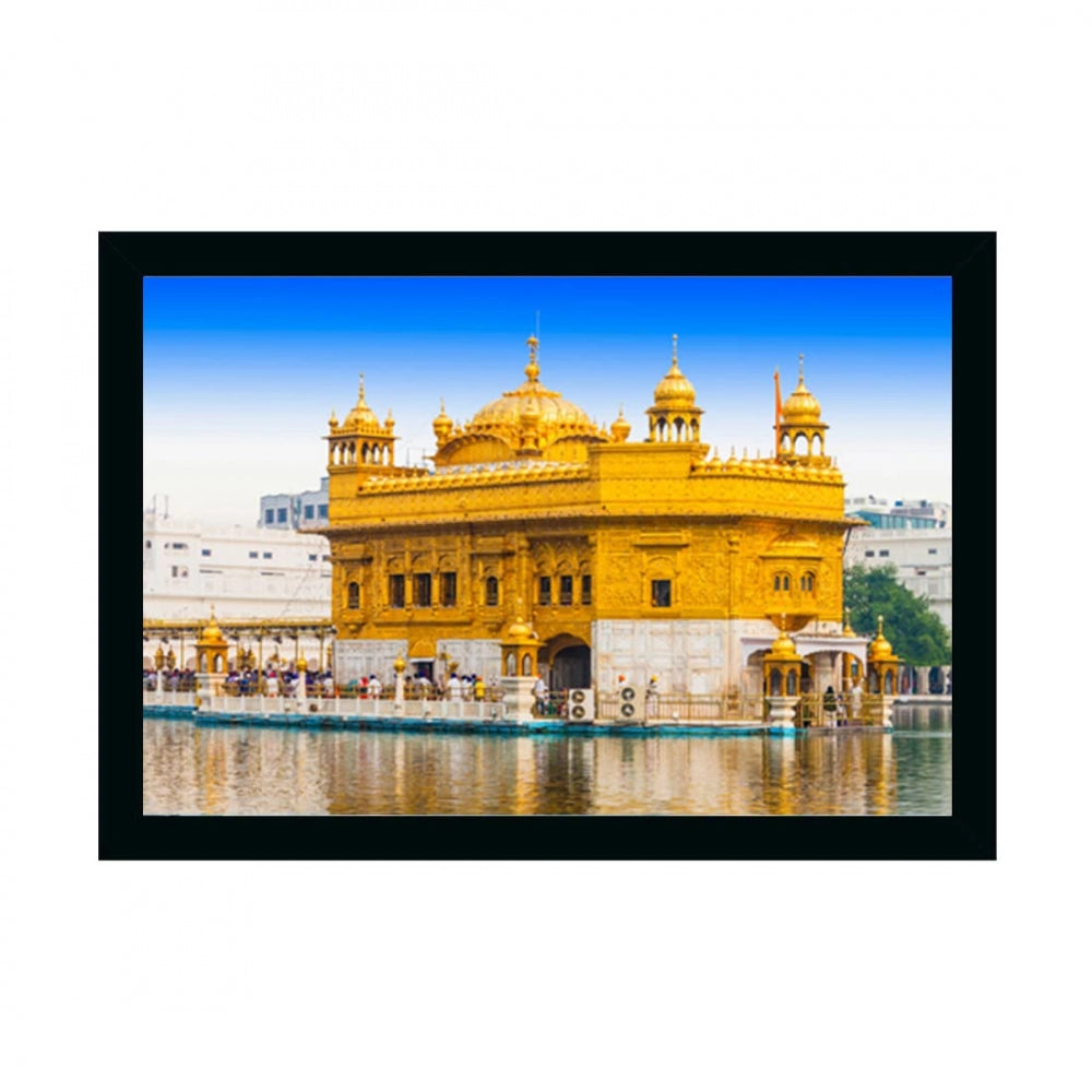 Amfyn Golden Temple Painting with Synthetic Photo Frame (Multicolor)