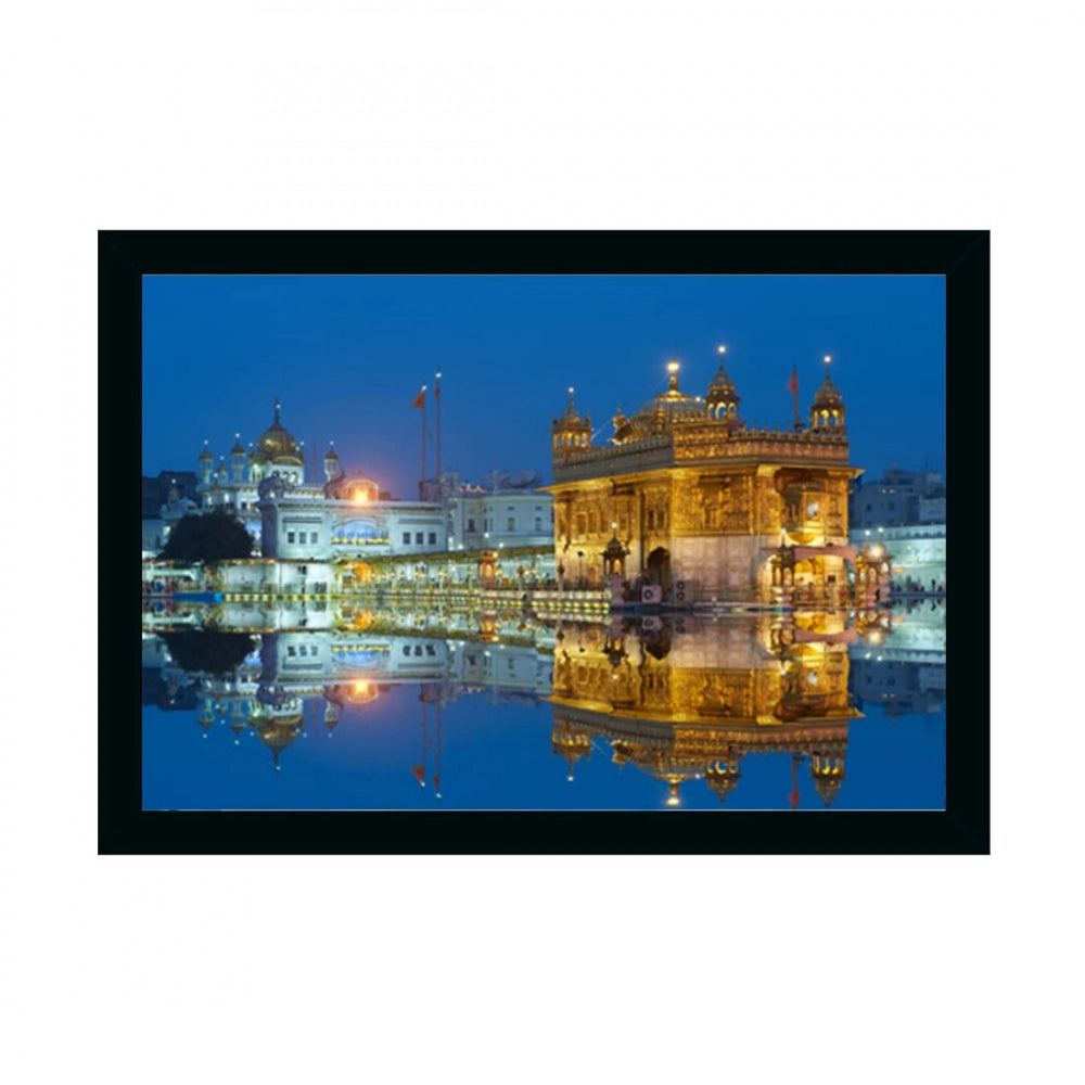 Amfyn Golden Temple Painting with Synthetic Photo Frame (Multicolor)
