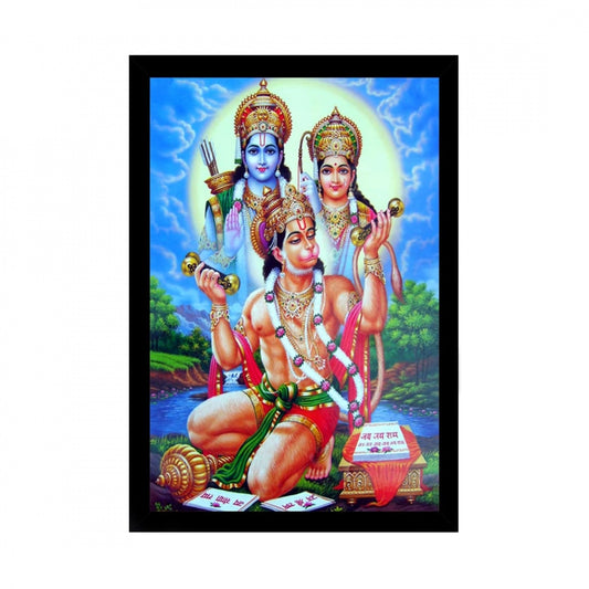 Amfyn Lord Hanuman Ji Painting with Synthetic Photo Frame (Multicolor)