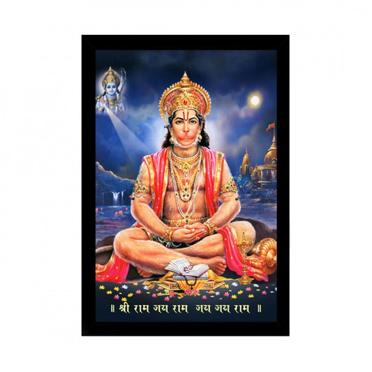 Amfyn Lord Hanuman Ji Painting with Synthetic Photo Frame (Multicolor)