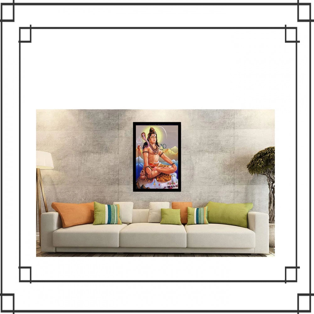 Fashion Lord Shiva Painting with Synthetic Photo Frame (Multicolor)