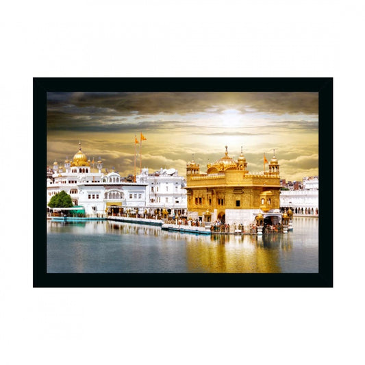 Amfyn Golden Temple Painting with Synthetic Photo Frame (Multicolor)