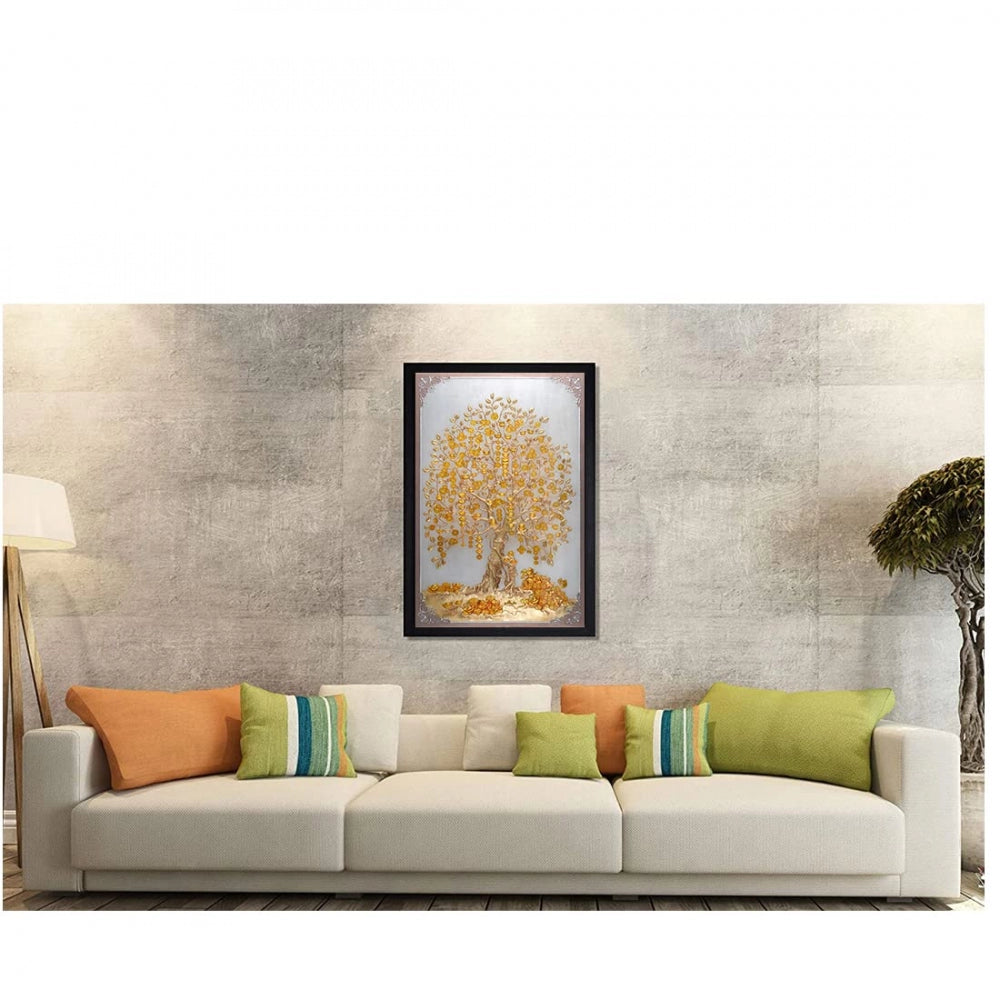 Amfyn Tree Modern Art Painting with Synthetic Photo Frame (Multicolor)