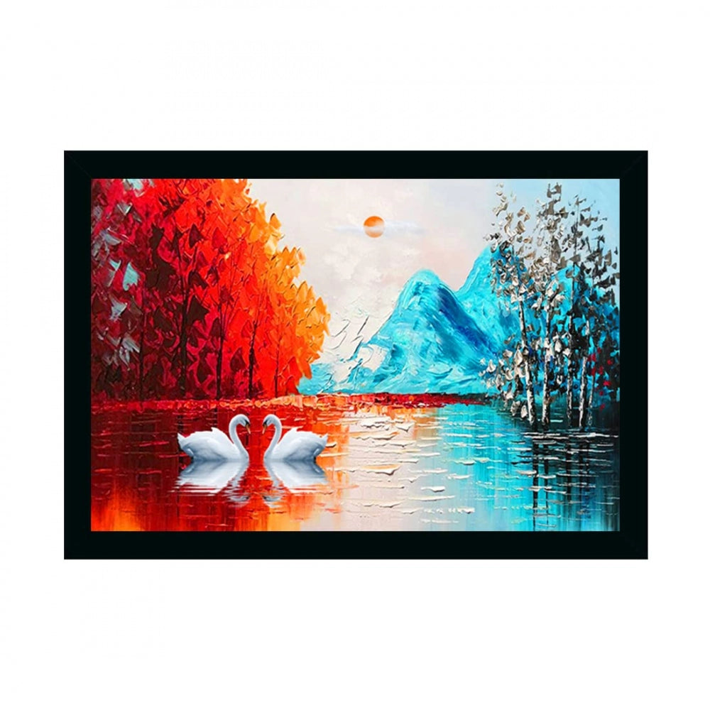 Amfyn Swan Natural Painting with Synthetic Photo Frame (Multicolor)