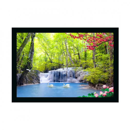 Amfyn Natural Water Fall Scenery Painting with Synthetic Photo Frame (Multicolor)