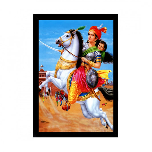 Amfyn Jhansi Ki Rani Laxmi Bai Painting with Synthetic Photo Frame (Multicolor)