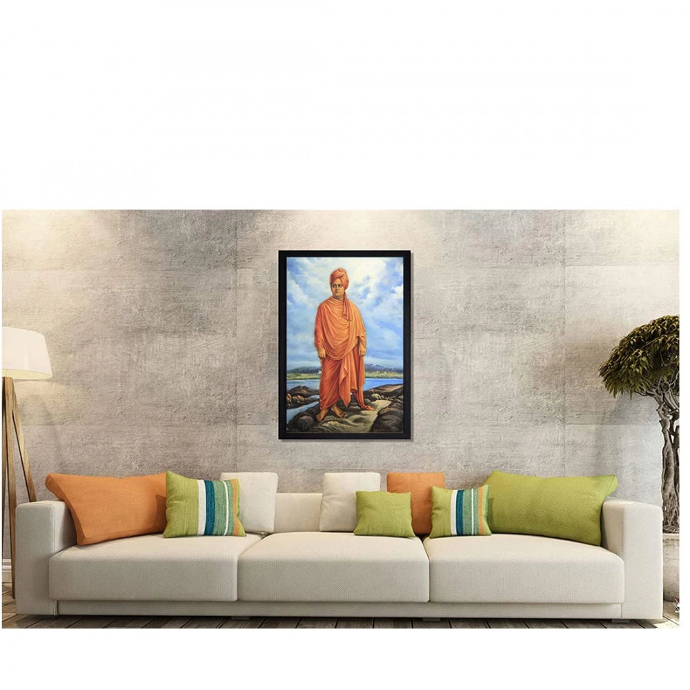 Amfyn Swami Vivekanand Painting Painting with Synthetic Photo Frame (Multicolor)