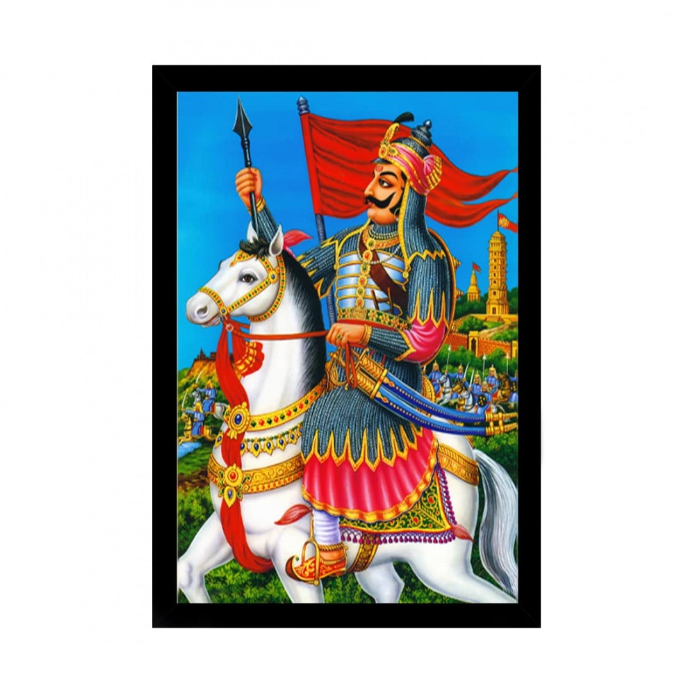 Amfyn Maharana Pratap Painting with Synthetic Photo Frame (Multicolor)