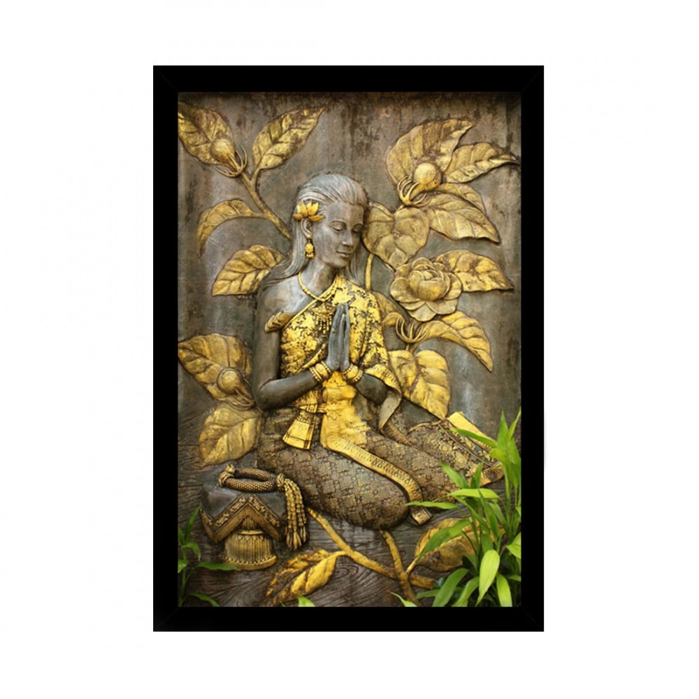 Amfyn Welcome Lady Painting with Synthetic Photo Frame (Multicolor)