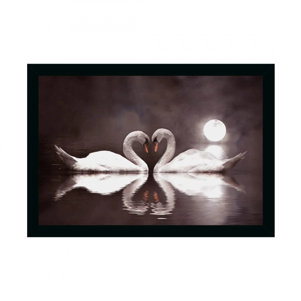 Amfyn Swan Pair Painting with Synthetic Photo Frame (Multicolor)