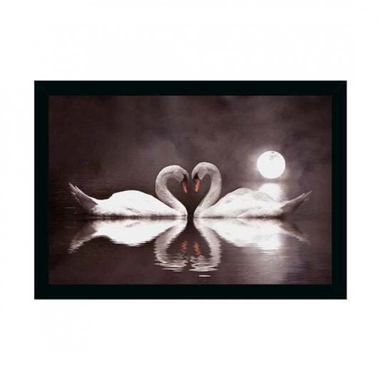 Amfyn Swan Pair Painting with Synthetic Photo Frame (Multicolor)