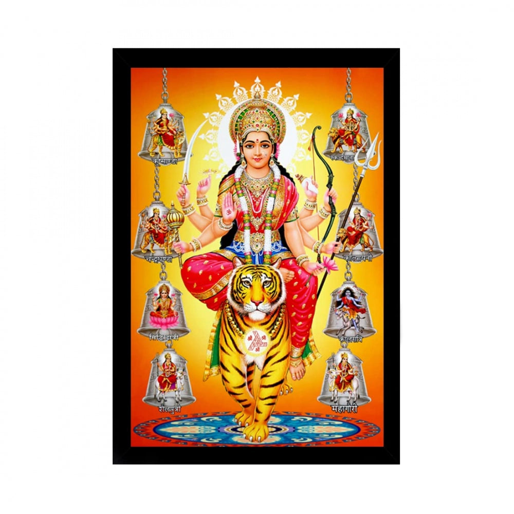 Amfyn Durga Mata Painting with Synthetic Photo Frame (Multicolor)