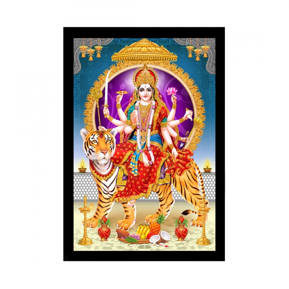 Amfyn Durga Mata Painting with Synthetic Photo Frame (Multicolor)
