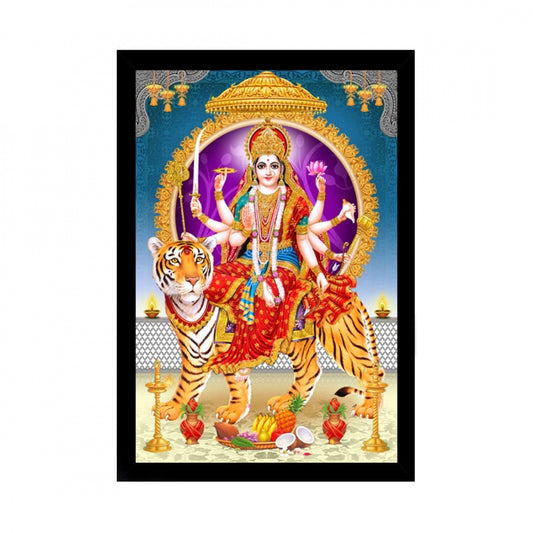 Amfyn Durga Mata Painting with Synthetic Photo Frame (Multicolor)