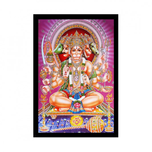 Amfyn Lord Hanuman Ji Painting with Synthetic Photo Frame (Multicolor)