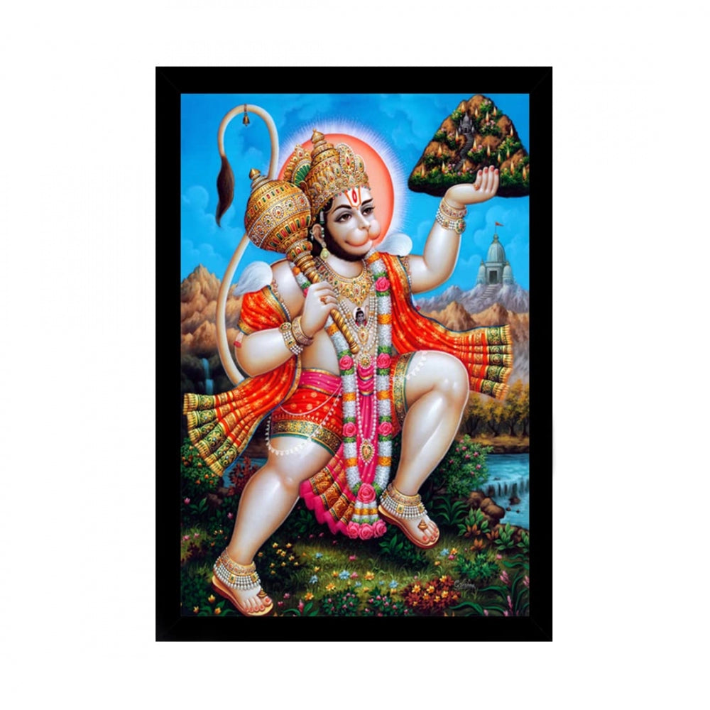 Amfyn Lord Hanuman Ji Painting with Synthetic Photo Frame (Multicolor)