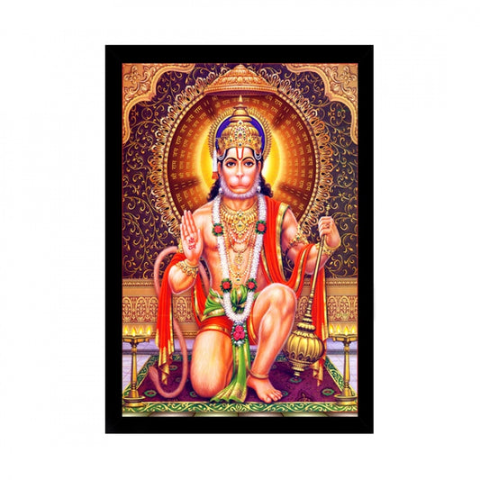 Amfyn Lord Hanuman Ji Painting with Synthetic Photo Frame (Multicolor)