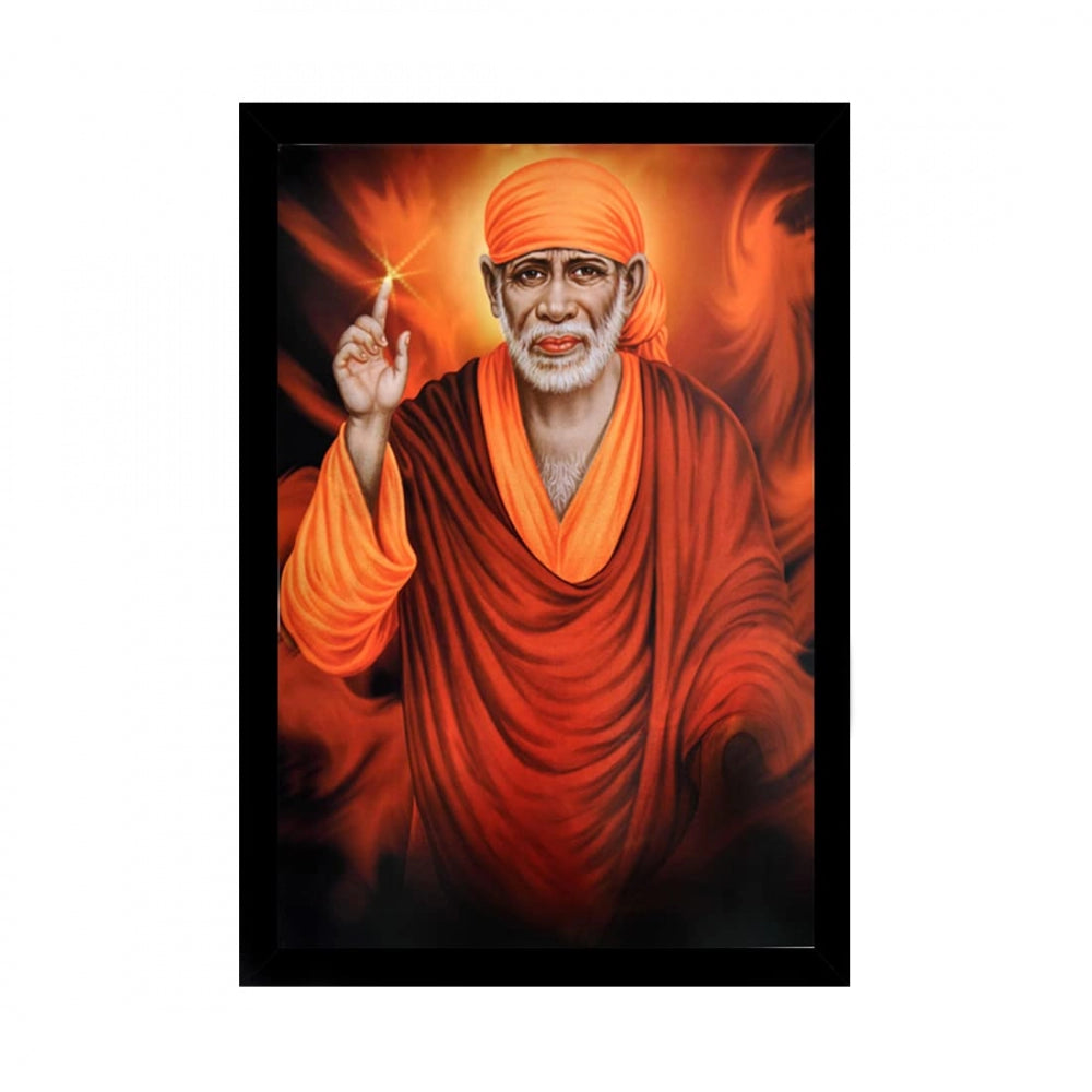 Amfyn Saibaba Painting with Synthetic Photo Frame (Multicolor)