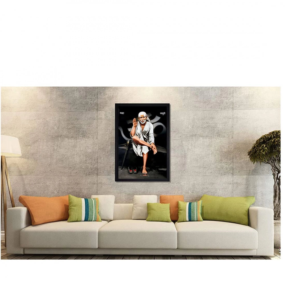 Amfyn Saibaba Painting with Synthetic Photo Frame (Multicolor)