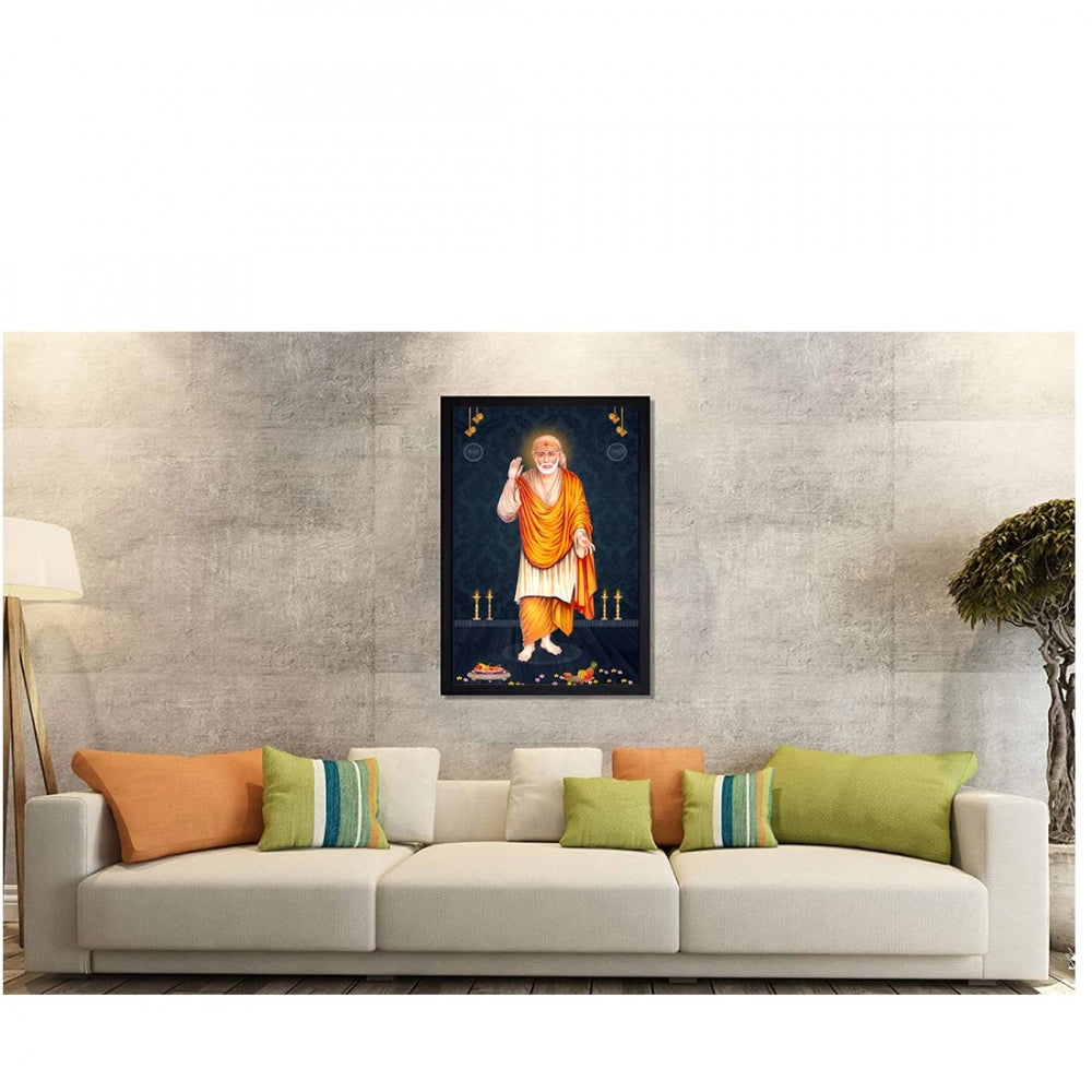 Amfyn Saibaba Painting with Synthetic Photo Frame (Multicolor)