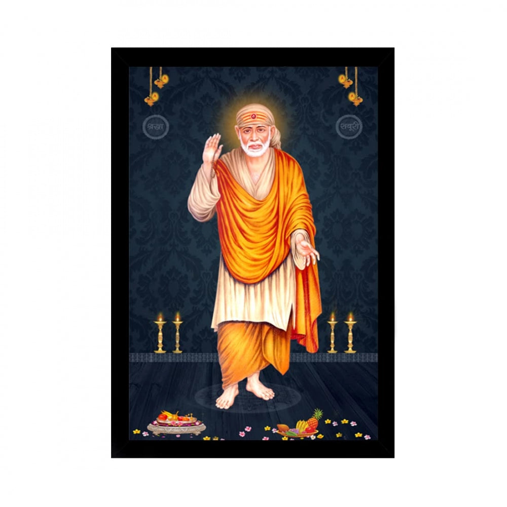 Amfyn Saibaba Painting with Synthetic Photo Frame (Multicolor)