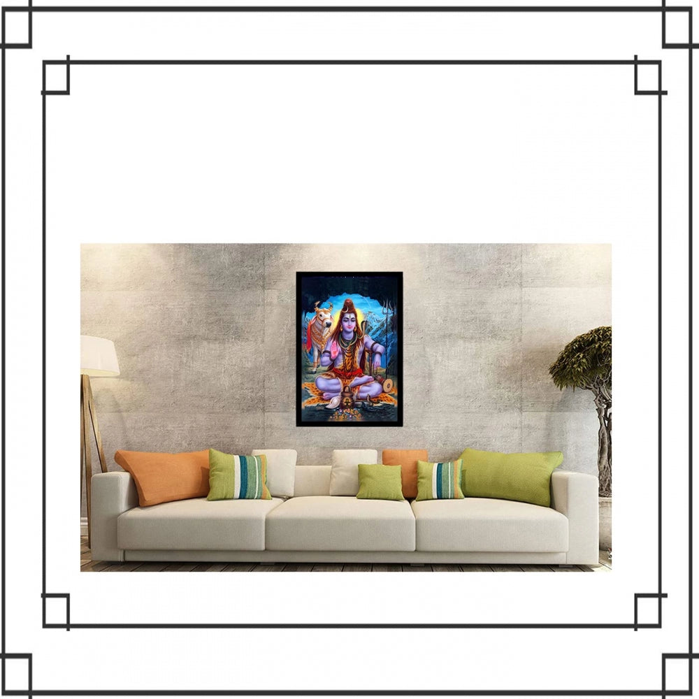 Amfyn Lord Shiva Painting with Synthetic Photo Frame (Multicolor)