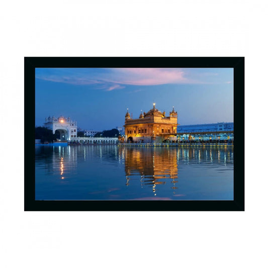 Amfyn Golden Temple Painting with Synthetic Photo Frame (Multicolor)