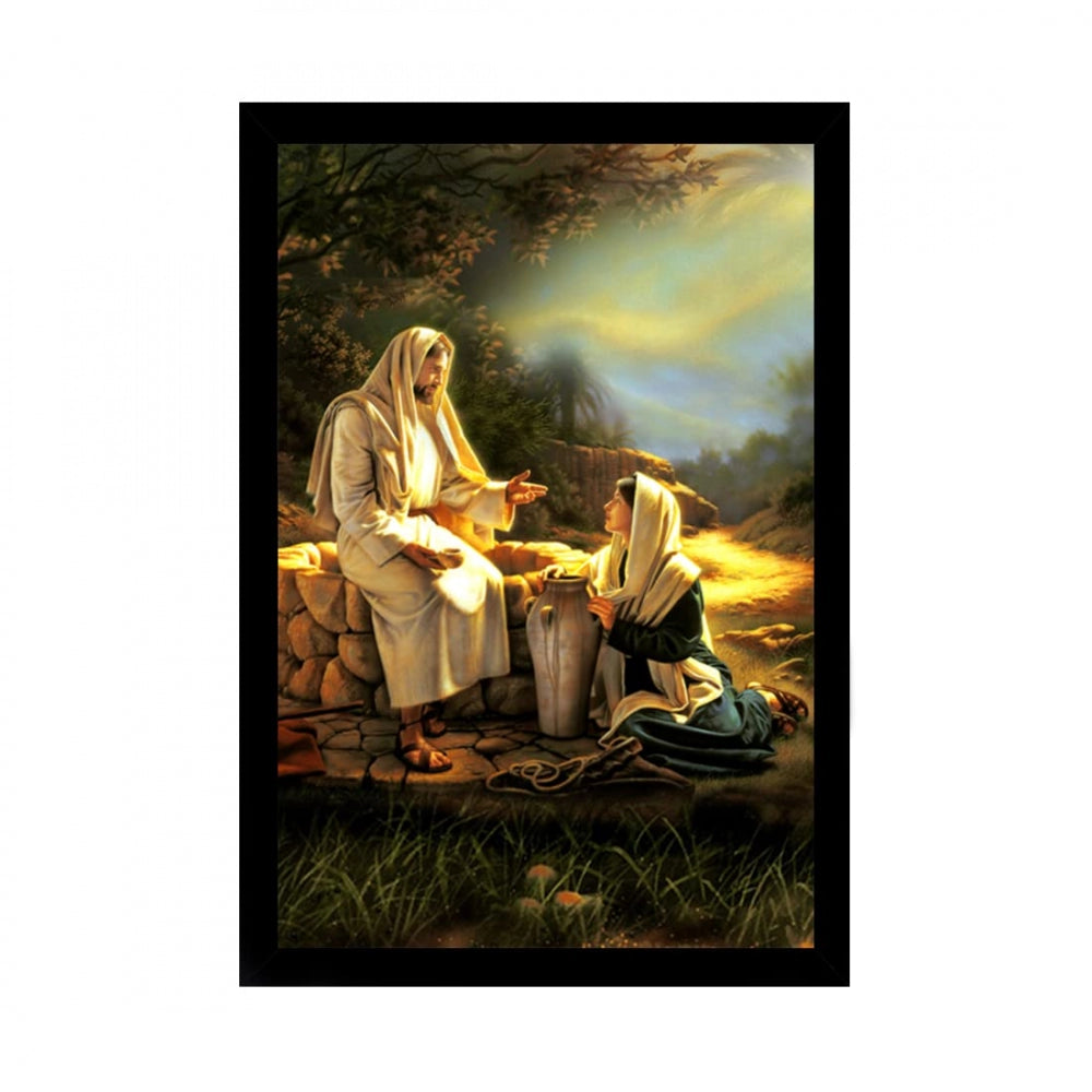 Amfyn Jesus Christ Painting with Synthetic Photo Frame (Multicolor)