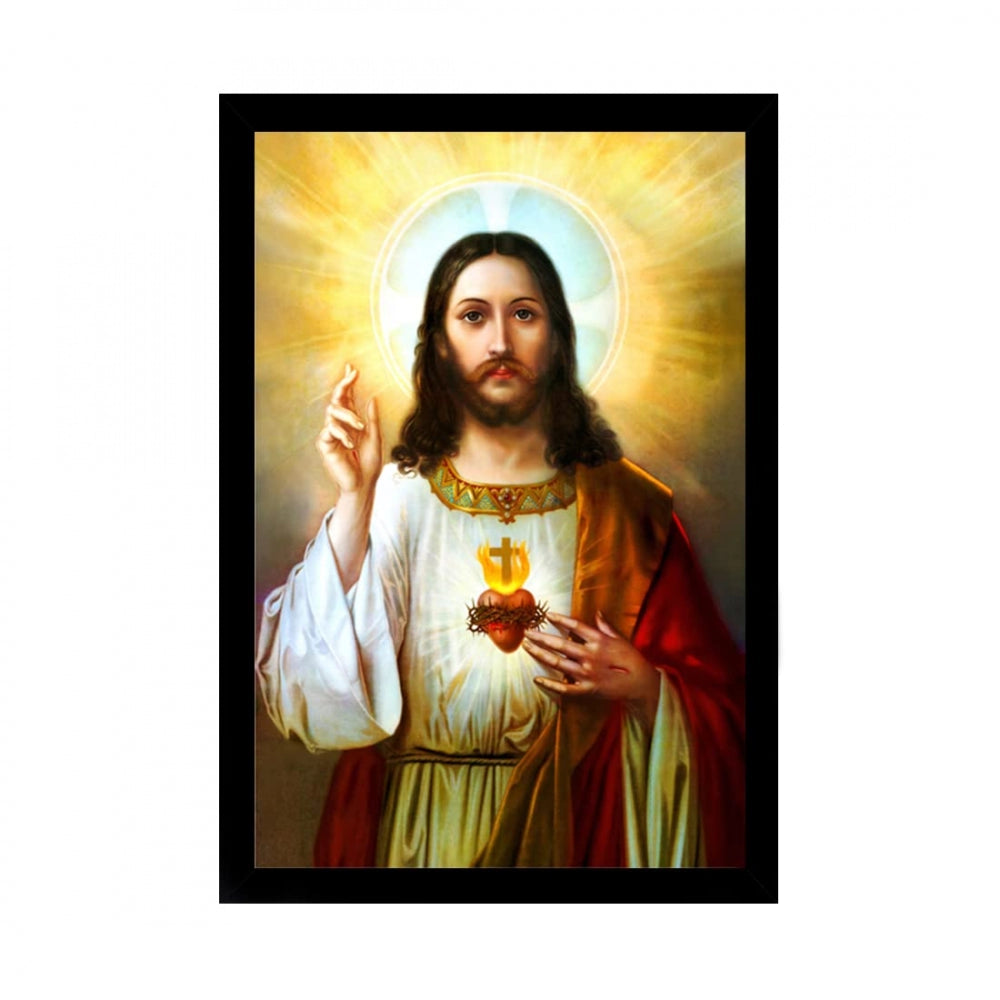 Amfyn Jesus Christ Painting with Synthetic Photo Frame (Multicolor)