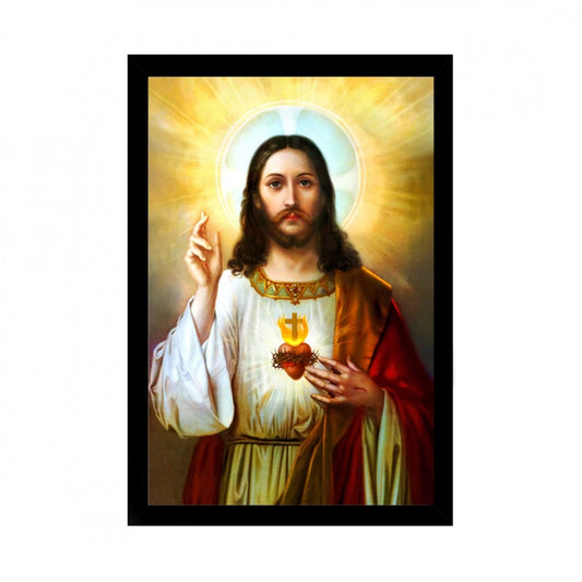 Amfyn Jesus Christ Painting with Synthetic Photo Frame (Multicolor)