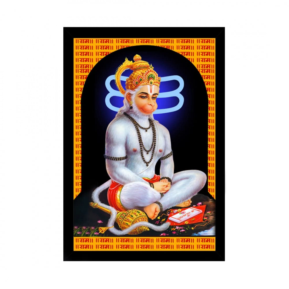 Amfyn Lord Hanuman Ji Painting with Synthetic Photo Frame (Multicolor)