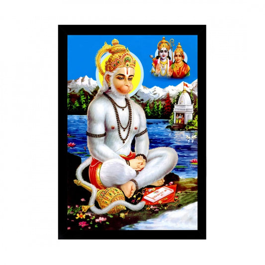 Amfyn Lord Hanuman Ji Painting with Synthetic Photo Frame (Multicolor)