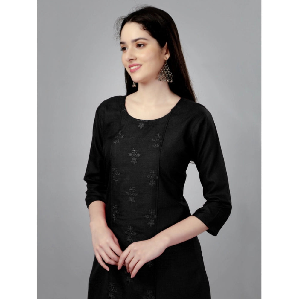 Amfyn Women's Casual 3-4 th Sleeve Embroidery Cotton Kurti (Black)