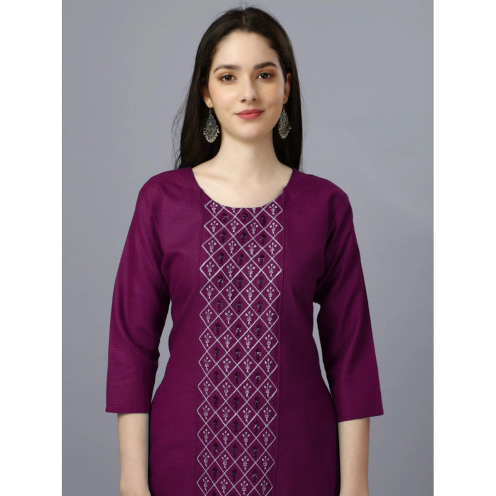 Amfyn Women's Casual 3-4 th Sleeve Embroidery Cotton Kurti (Purple)