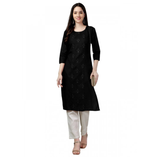 Amfyn Women's Casual 3-4 th Sleeve Embroidery Cotton Kurti (Black)