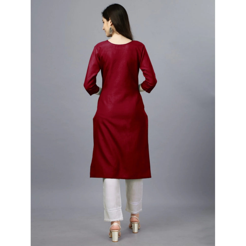 Amfyn Women's Casual 3-4 th Sleeve Embroidery Cotton Kurti (Maroon)