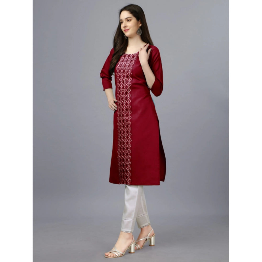 Amfyn Women's Casual 3-4 th Sleeve Embroidery Cotton Kurti (Maroon)