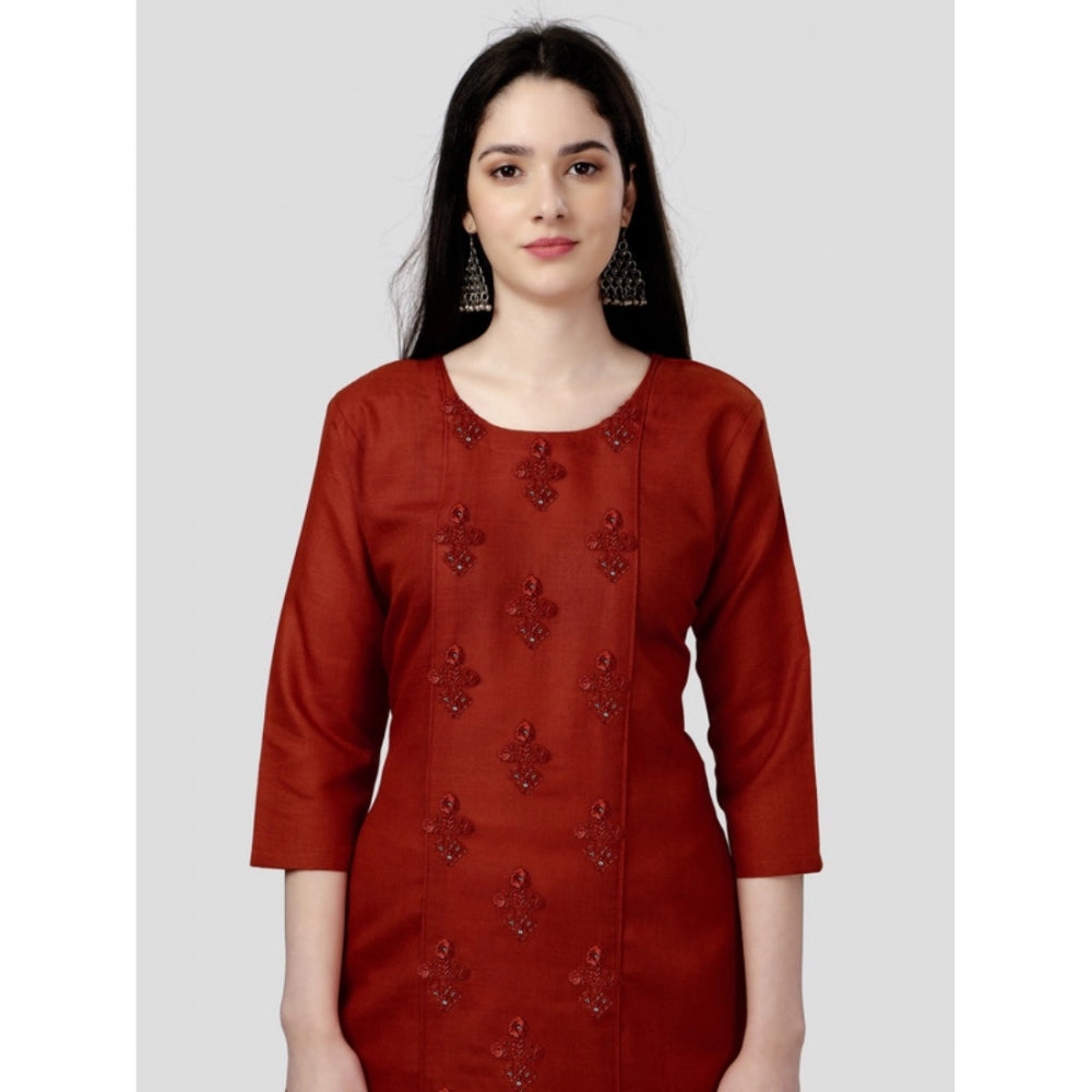 Amfyn Women's Casual 3-4 th Sleeve Embroidery Cotton Kurti (Rust)