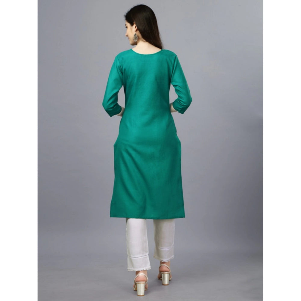Amfyn Women's Casual 3-4 th Sleeve Embroidery Cotton Kurti (Light Green)