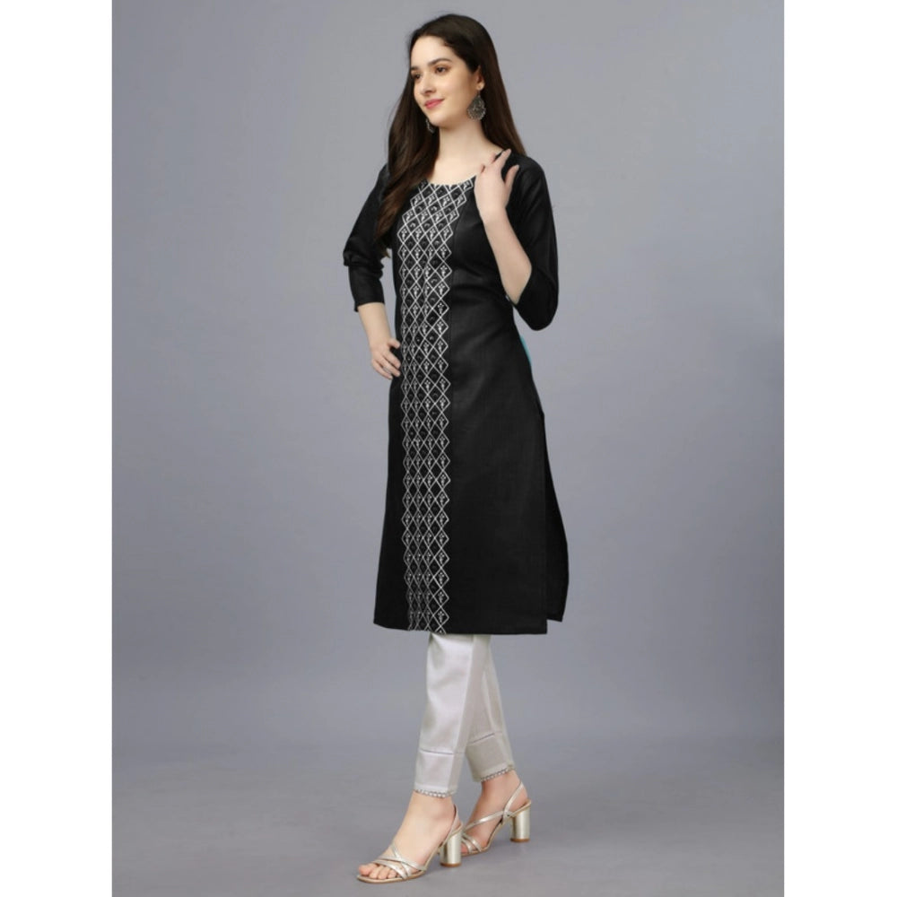 Amfyn Women's Casual 3-4 th Sleeve Embroidery Cotton Kurti (Black)