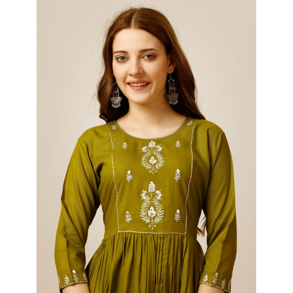 Amfyn Women's Casual 3-4 th Sleeve Embroidered Rayon Tunic Top (Green)