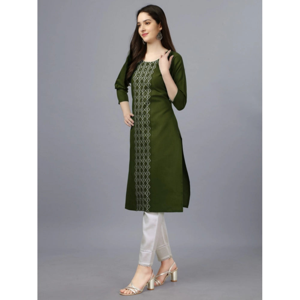 Amfyn Women's Casual 3-4 th Sleeve Embroidery Cotton Kurti (Dark Green)