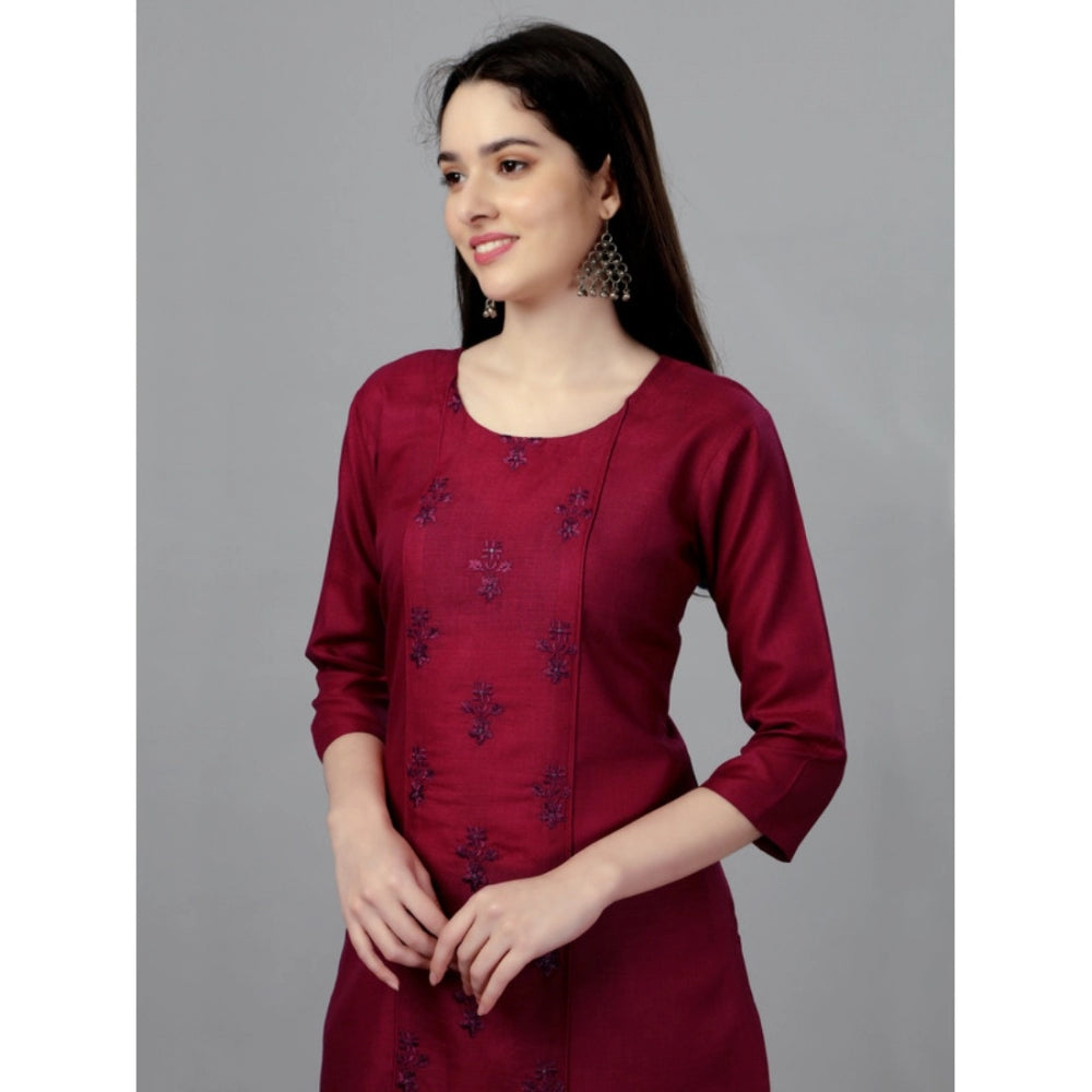 Amfyn Women's Casual 3-4 th Sleeve Embroidery Cotton Kurti (Maroon)