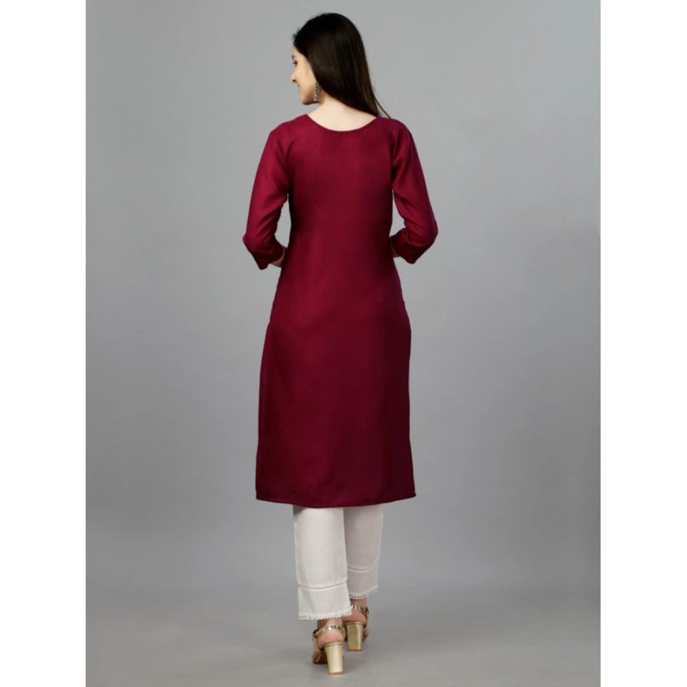 Amfyn Women's Casual 3-4 th Sleeve Embroidery Cotton Kurti (Maroon)